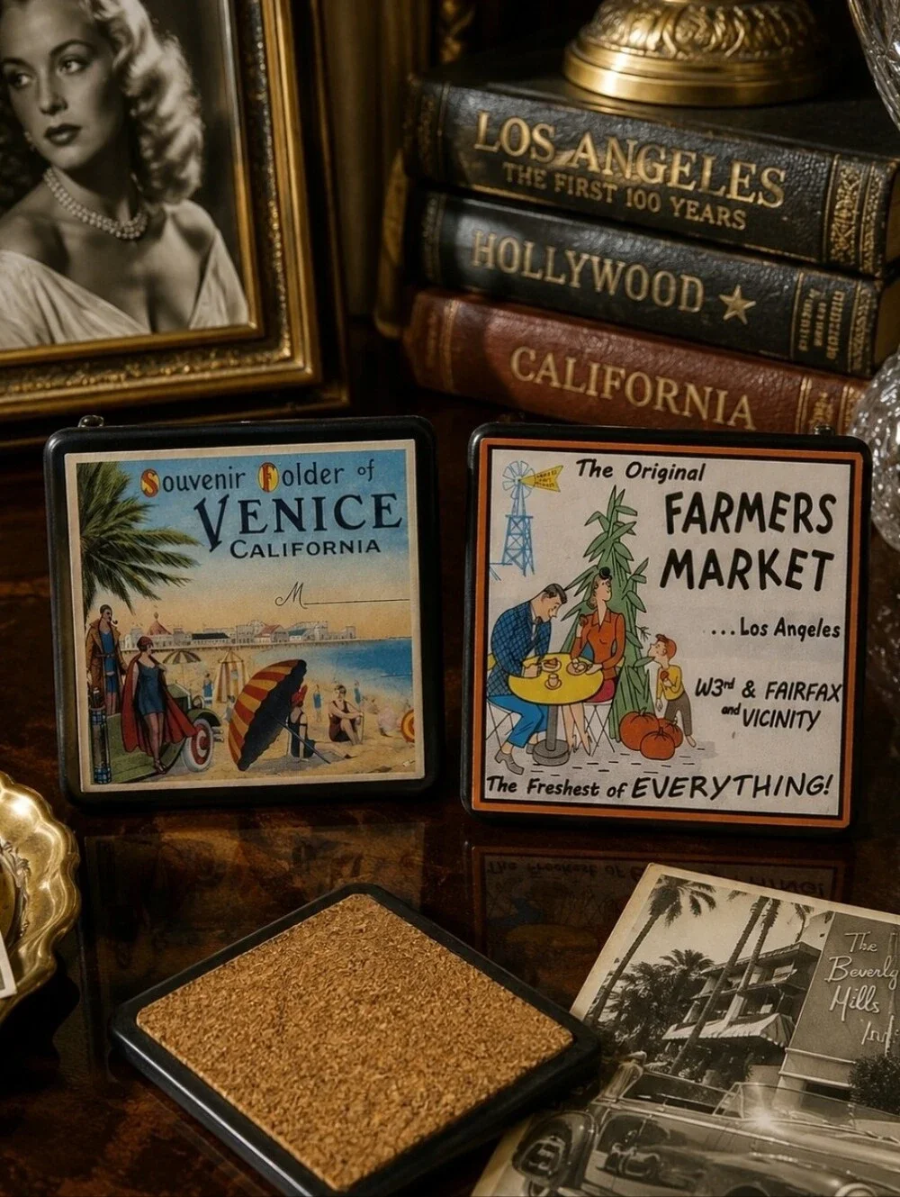 Vintage LA California Coasters 1920s 30s Postcard Art Venice Farmers Market